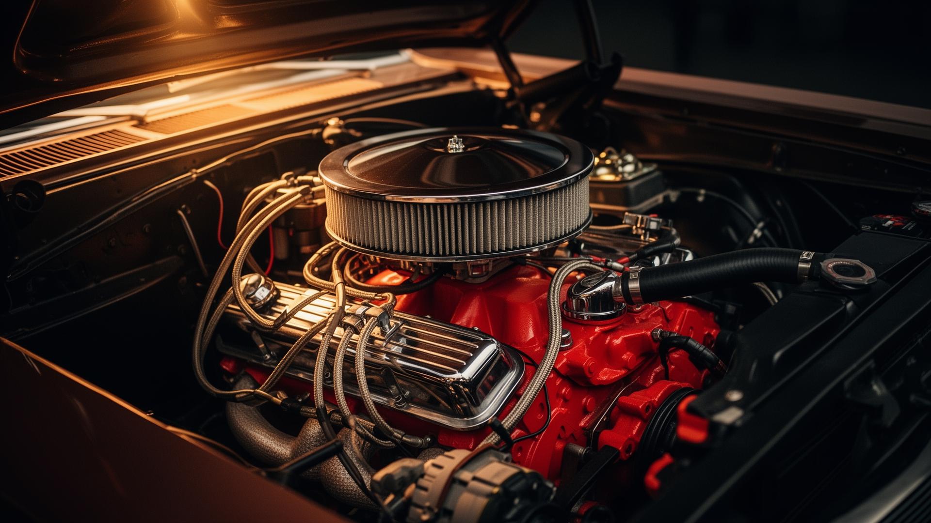Detalhe do motor de um Porsche clássico restaurado